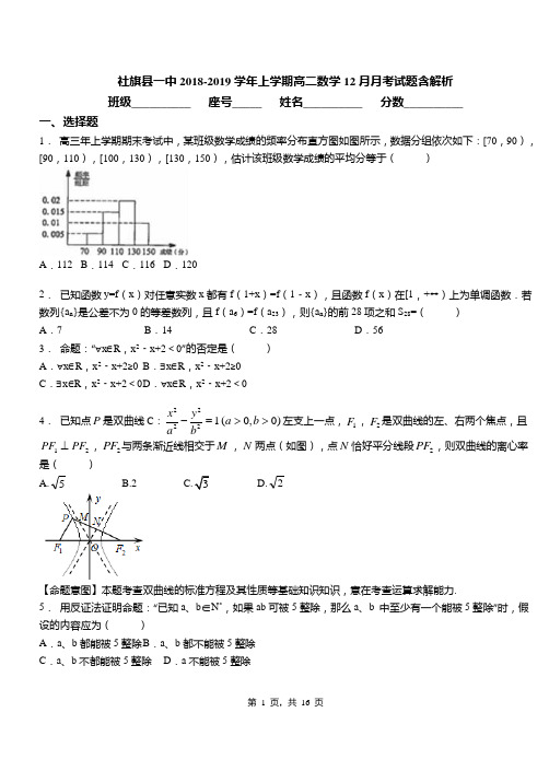 社旗县一中2018-2019学年上学期高二数学12月月考试题含解析