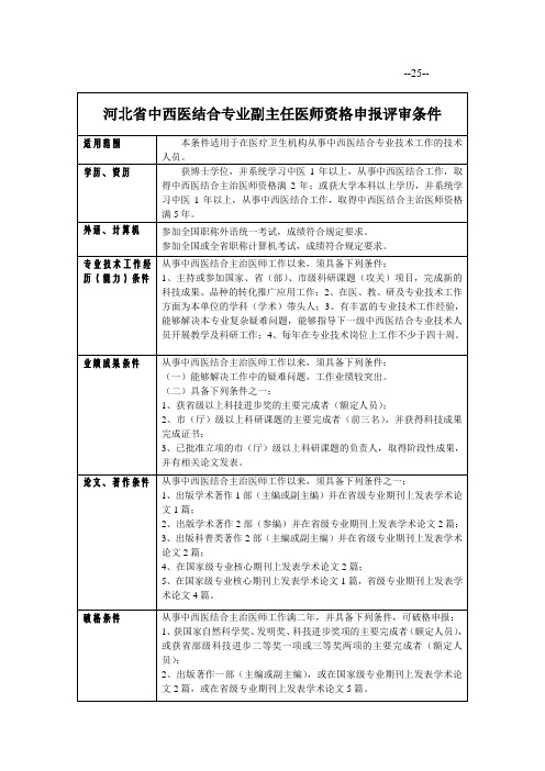 河北中西医结合专业副主任医师资格申报评审条件