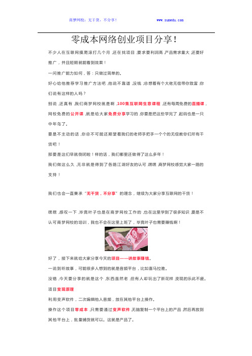 零成本网络创业项目分享!
