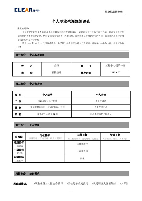 2013年度员工职业生涯规划调查问卷