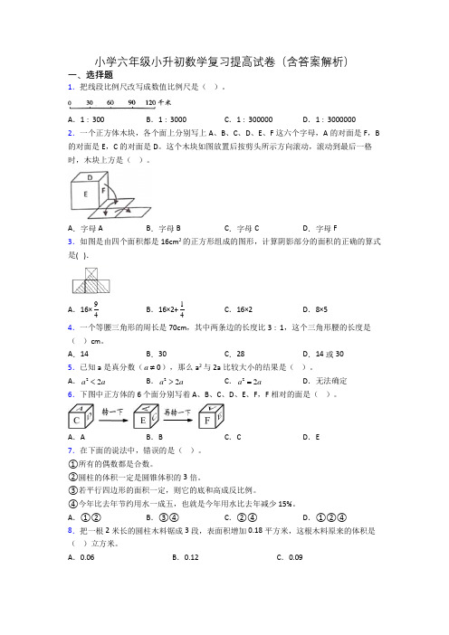 小学六年级小升初数学复习提高试卷(含答案解析)