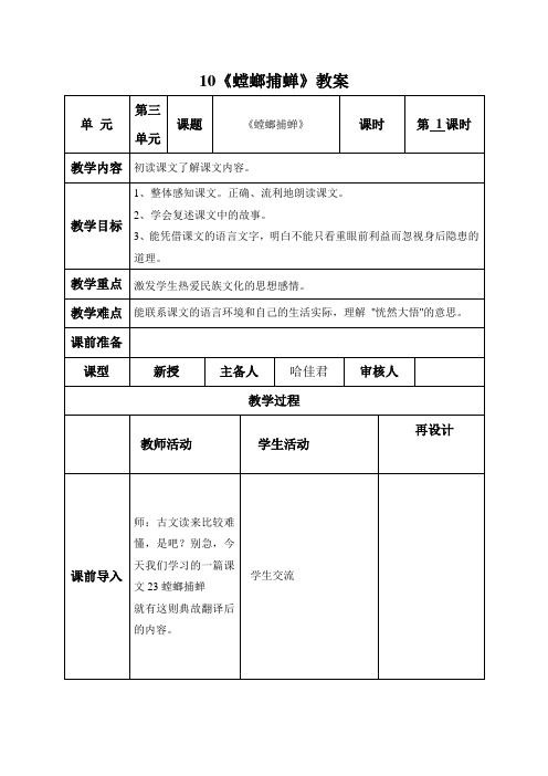 10螳螂捕蝉(电子表格教案