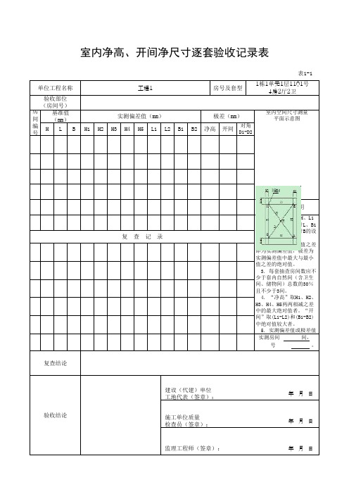 室内净高、开间净尺寸逐套验收记录表(最新版)