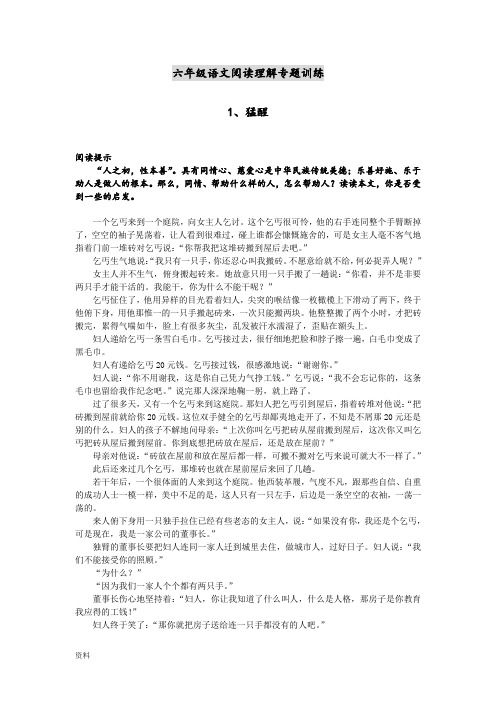 六年级语文阅读理解专题训练(附答案)