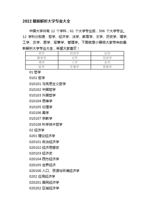 2022最新解析大学专业大全