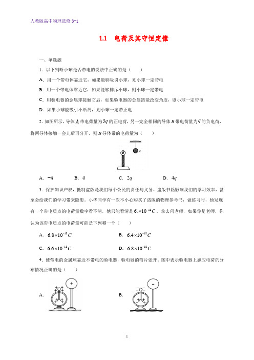 高中物理选修3-1课时作业22：1.1电荷及其守恒定律