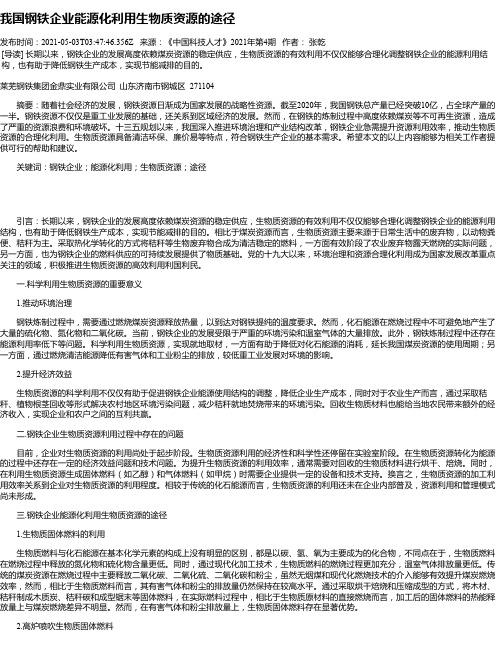 我国钢铁企业能源化利用生物质资源的途径