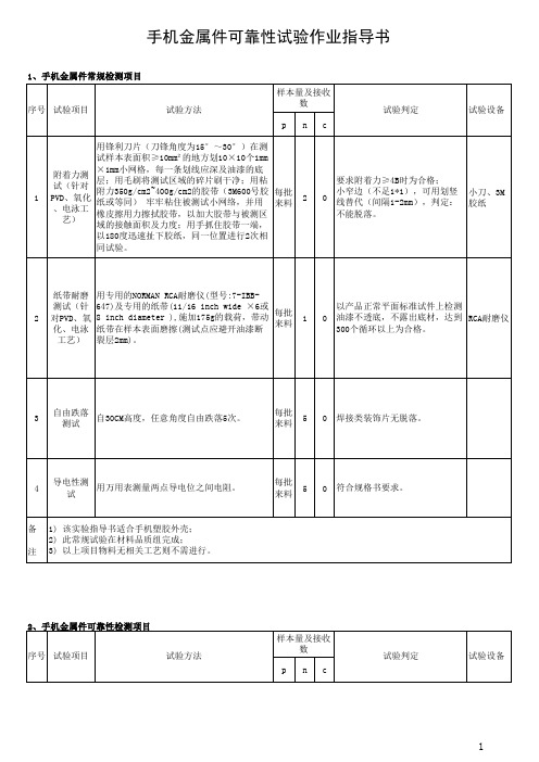 手机可靠性试验作业指导书