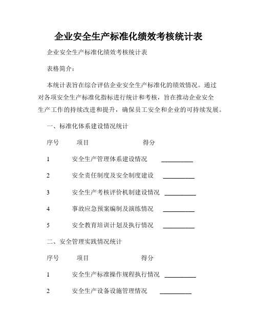 企业安全生产标准化绩效考核统计表