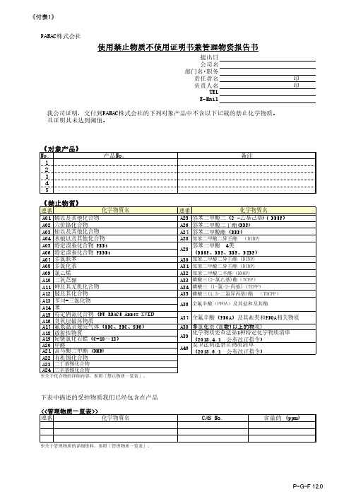 使用禁止物质不使用证明书兼管理物资报告书