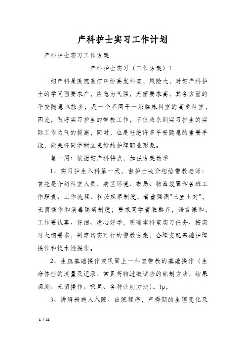 产科护士实习工作计划