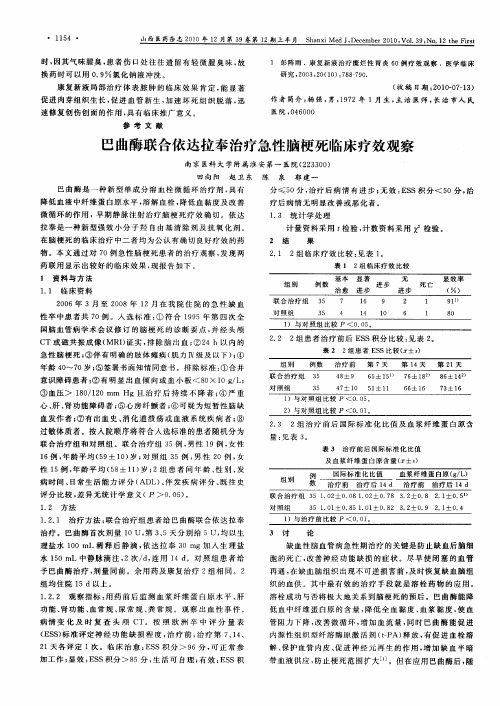 巴曲酶联合依达拉奉治疗急性脑梗死临床疗效观察