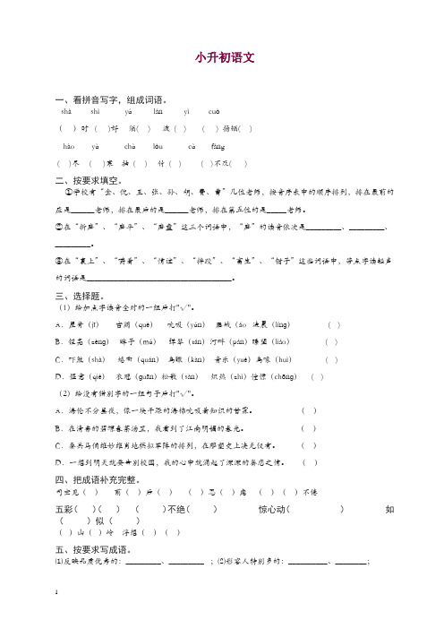 苏教版语文六年级下册小升初毕业模拟卷3[精品].doc