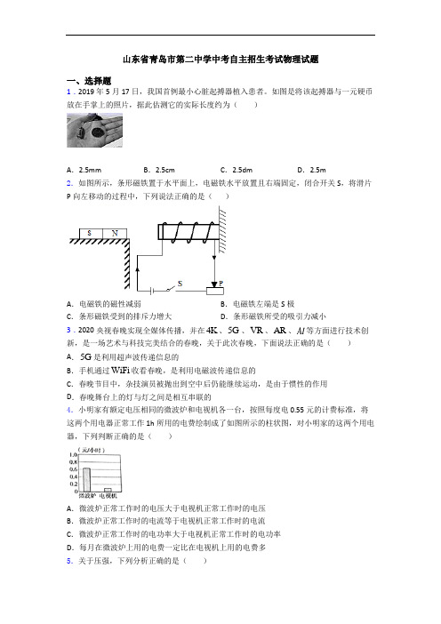 山东省青岛市第二中学中考自主招生考试物理试题