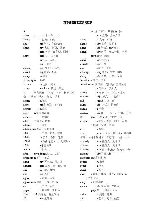 英语课程标准五级词汇表