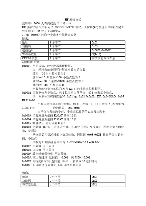 HF数显推拉力计自定义MODBUS协议