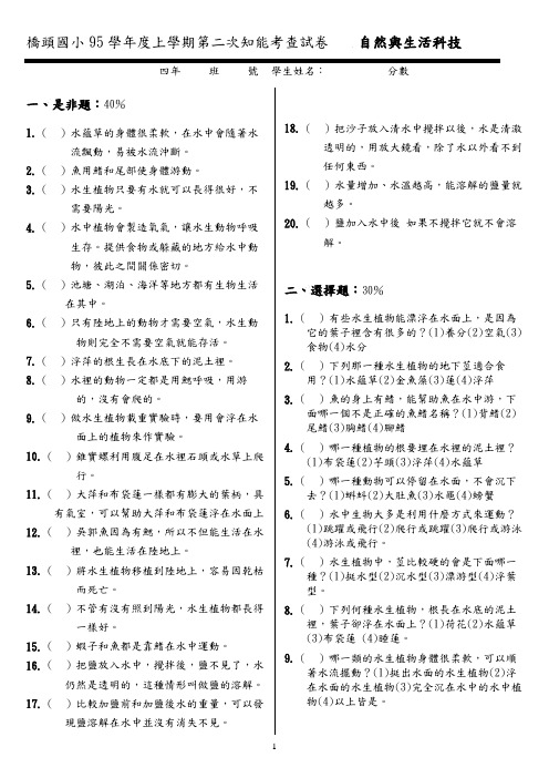桥头国小95学年度上学期第二次知能考查试卷自然与生活科技解读
