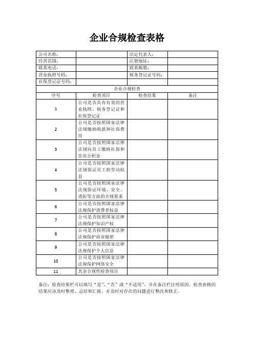 企业合规检查表格