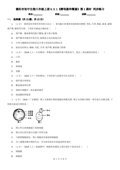 德阳市初中生物八年级上册5.2.1《酵母菌和霉菌》第1课时 同步练习