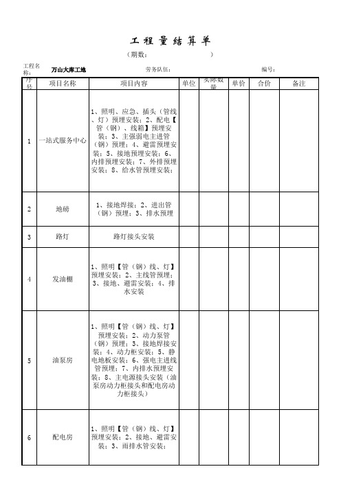 工程结算单(对下)