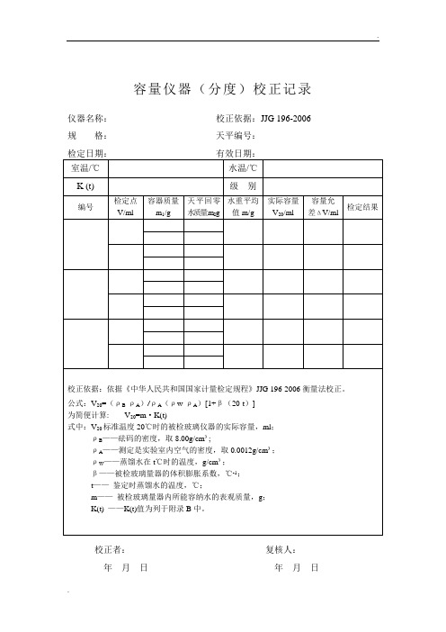 JJG 196-2006 计量鉴定 常用玻璃量器