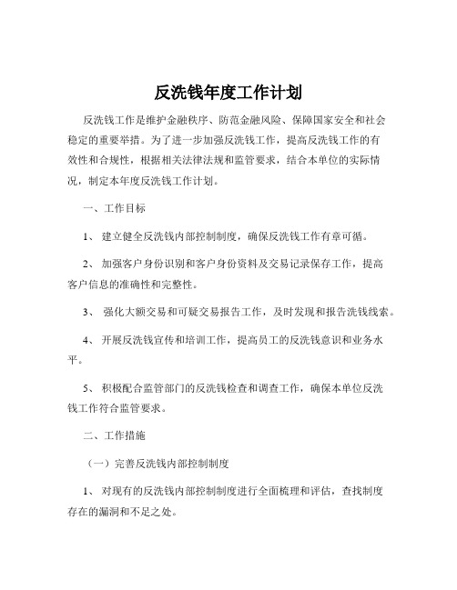 反洗钱年度工作计划