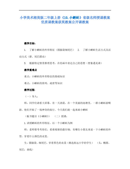 小学美术湘美版二年级上册10.小蝌蚪省级名师授课教案优质课教案获奖教案公开课教案3