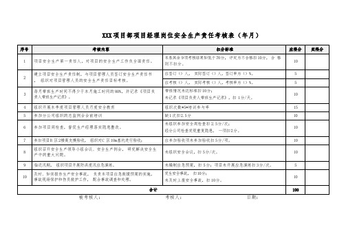 项目经理岗位安全生产责任考核表