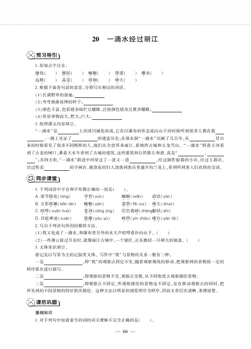 八年级语文下册第五单元20一滴水经过丽江同步作业新人教版五四制