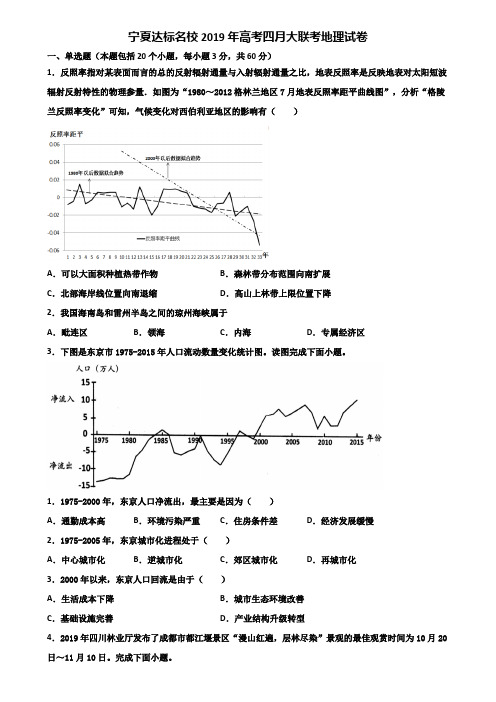 宁夏达标名校2019年高考四月大联考地理试卷含解析