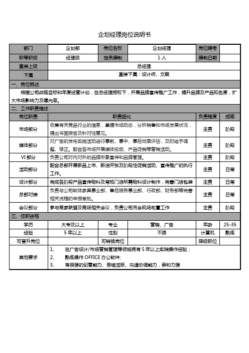 公司策划文案设计岗位职责及招聘要求(最新版)