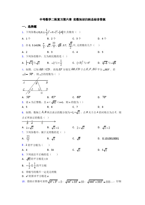 中考数学二轮复习第六章 实数知识归纳总结含答案