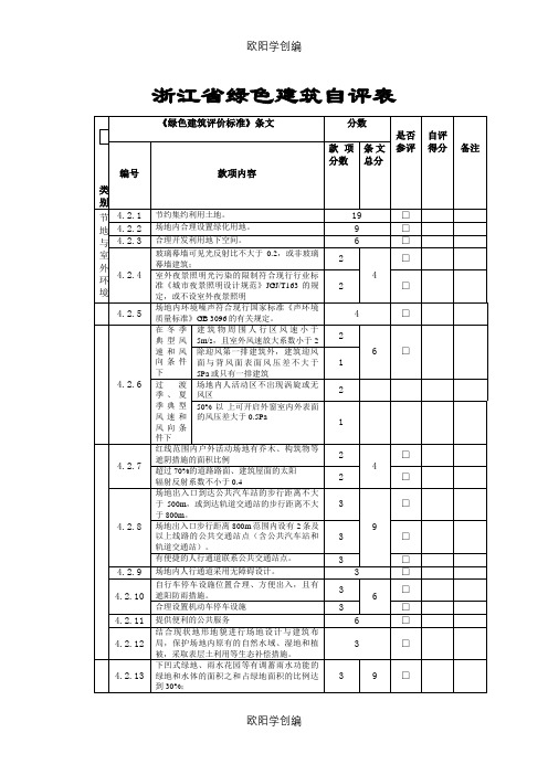 浙江省绿色建筑自评表之欧阳学创编