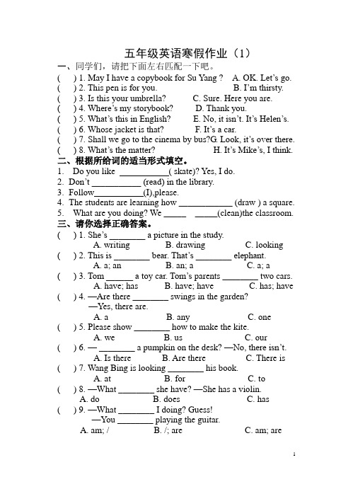 五年级英语寒假作业(1)