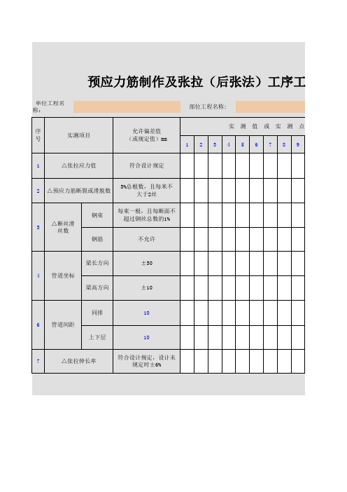 预应力筋制作及张拉(后张法)工序工程质量评定表(二)