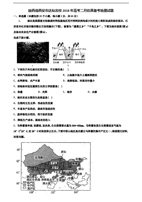 陕西省西安市达标名校2018年高考二月仿真备考地理试题含解析