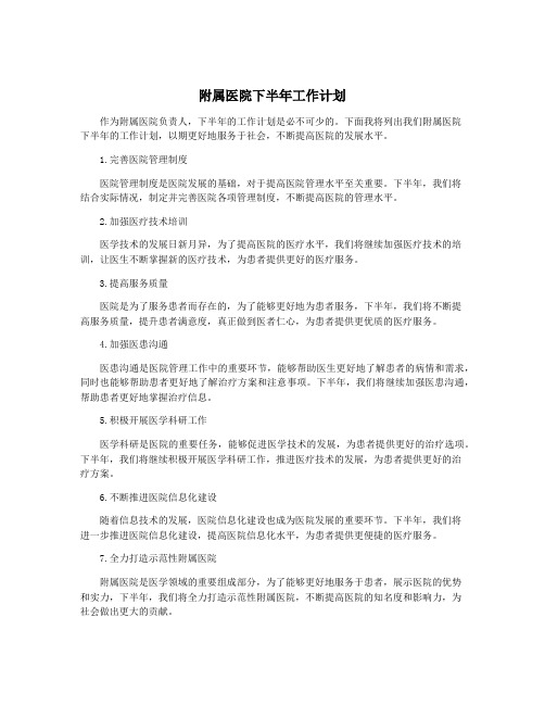 附属医院下半年工作计划