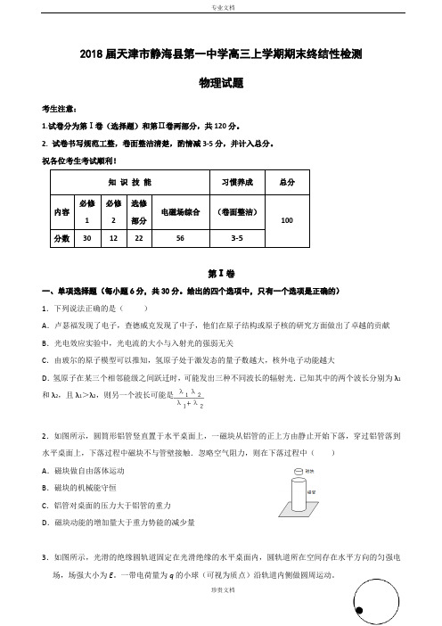 2018届天津市静海县第一中学高三上学期期末终结性检测物理试题