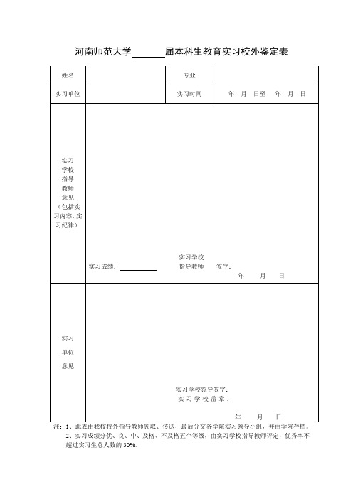 河南师范大学校外教育实习鉴定表及评分标准