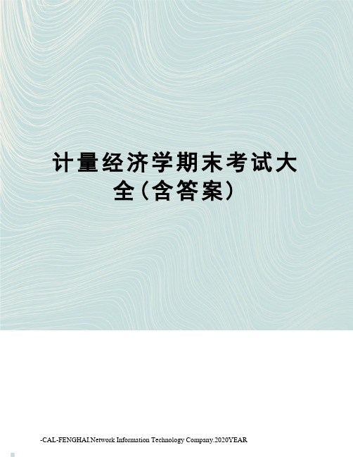 计量经济学期末考试大全(含答案)