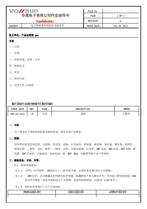 电子物料来料检验作业指导书