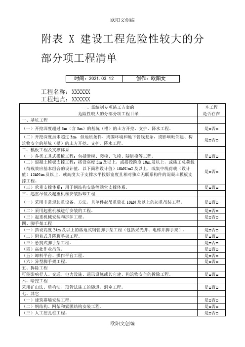 危险性较大的分部分项工程清单(表格版)之欧阳文创编