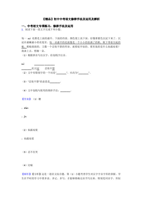 【精品】初中中考语文修辞手法及运用及解析