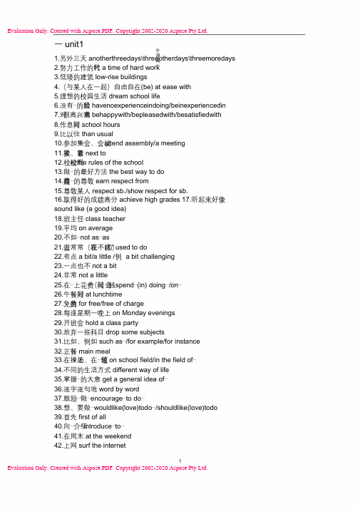(完整word版)牛津高中英语模块一重要词组汇总