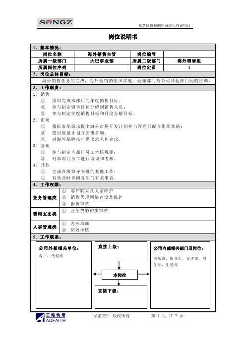 岗位说明书(海外销售主管)