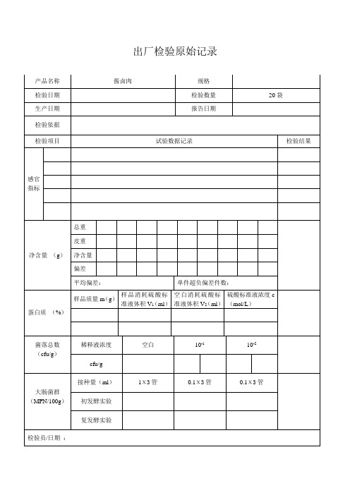 酱卤肉出厂检验原始记录