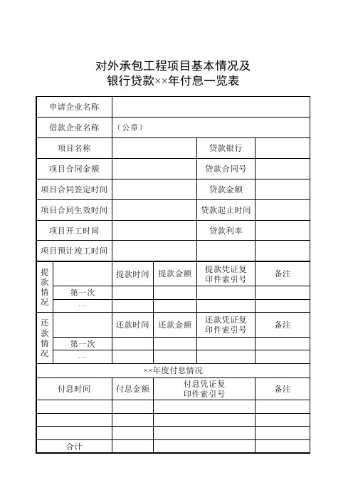 对外承包工程项目及银行贷款付息一览表