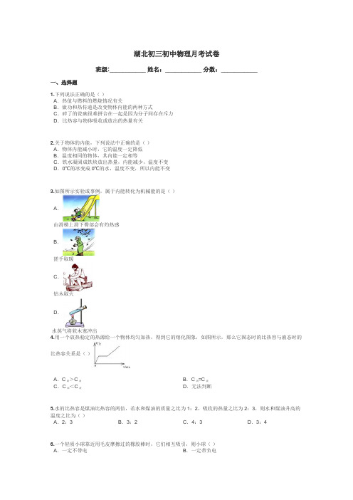 湖北初三初中物理月考试卷带答案解析
