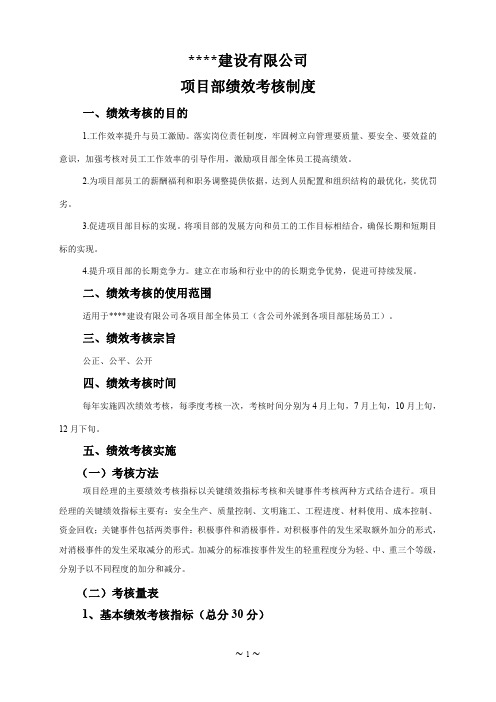 施工单位项目部绩效考核制度