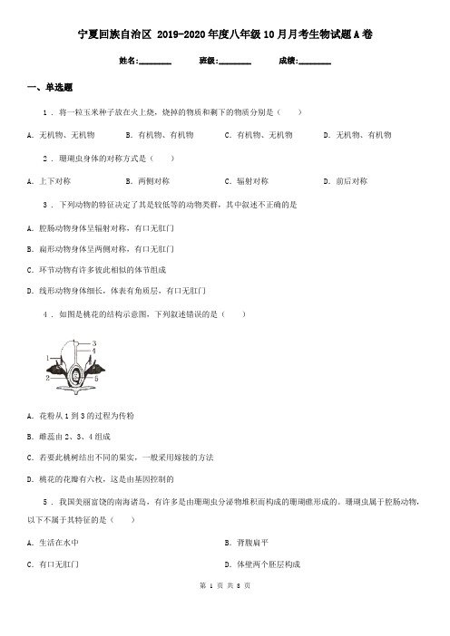 宁夏回族自治区 2019-2020年度八年级10月月考生物试题A卷